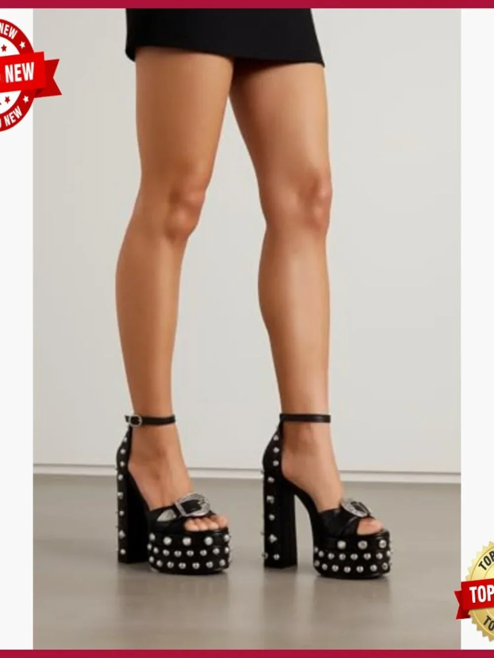 Platform High Heel Sandals Chunky Block Heel Rhinestone Studded Ankle Strap